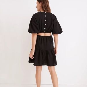 NEW Madewell Seersucker Puff-Sleeve Cutout Mini Dress